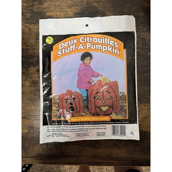 Vintage 1996 Stuff-A-Pumpkin Pair Leaf Bags Fall Halloween Decor NOS New in Pkg. - Picture 2 of 2